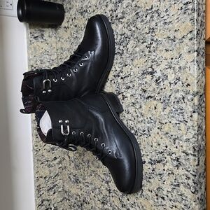 Coach and Four Black Leather Combat Boots with Silver Accents